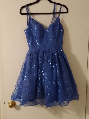 Blue Sequin A-Line Party Dress for Girls